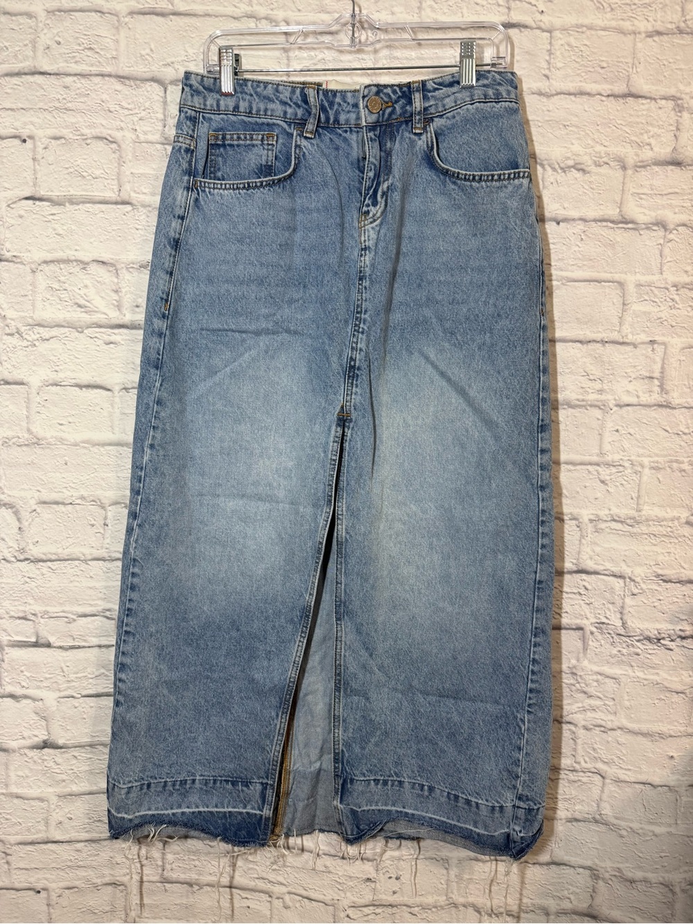BDG Urban Outfitters Light Blue Denim Skirt with Front Slit, Medium
